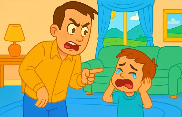 گریه کردن پسربچه و توبیخ از سوی والدین