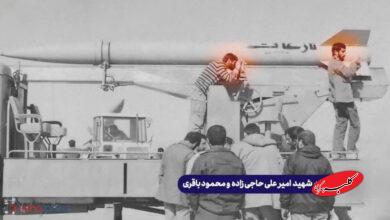 تصویری از شهیدان حاجیزاده و محمود باقری هنگام آمادهسازی برای شلیک راکت نازعات، اولین راکت بومی ایران در سال ۶۶ منتشر شد.