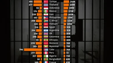 بیشترین جمعیت زندانی در جهان ۲۰۲۵
