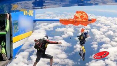 خطر از بیخ گوش چترباز گذشت؛ چتر به دم هواپیما گیر کرد +ویدیو