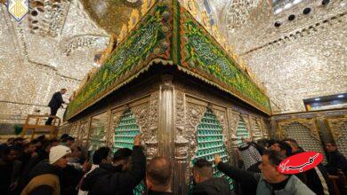 پخت کیک ۲۰۰ متری و گل آرایی حرم کاظمین به مناسبت ولادت امام جواد(ع)