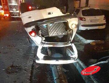 تصادف زنجیره ای در بزرگراه شهید باقری/ پژو ۲۰۶ واژگون شد