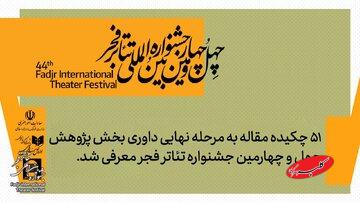 وقتی اندیشه روی صحنه میآید/ ۵۱ چکیده مقاله به مرحله نهایی داوری جشنواره تئاتر فجر راه یافت