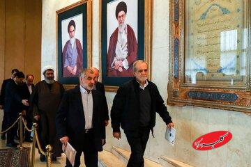 تصاویر دیدنی از جلسه امروز مجلس با حضور پزشکیان/ قالیباف باز هم استقبال رئیس جمهور نرفت! + عکس