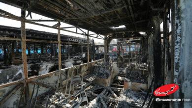 آسیب و تخریب به اتوبوس های عمومی در جریان اغتشاشات در تهران