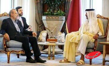 تصویر خاص از دست دادن لاریجانی با امیر قطر که سوژه عکاسان شد + عکس