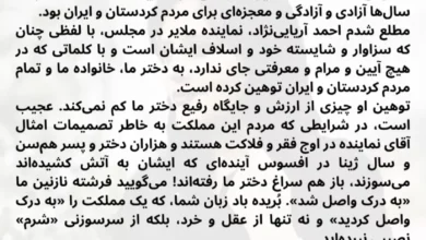 استوری پدر مهساامینی در واکنش به اظهارات نماینده ملایر
