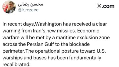 دبیر شورای عالی امنیت ملی: در روزهای اخیر، واشنگتن از موشکهای جدید ایران هشدار واضحی دریافت کرده است.